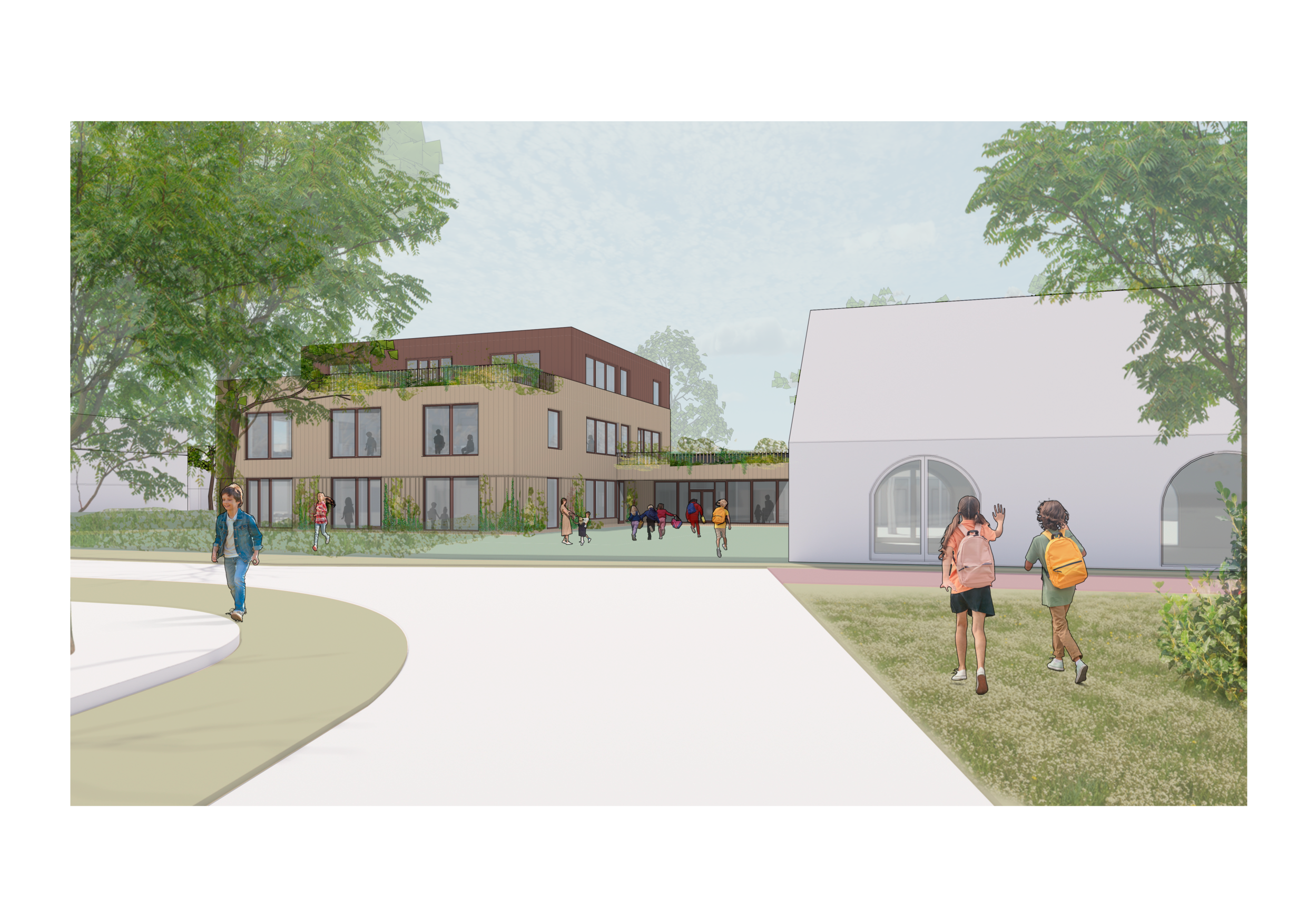 Noordgevel nieuwbouw Kindcentrum De Alm