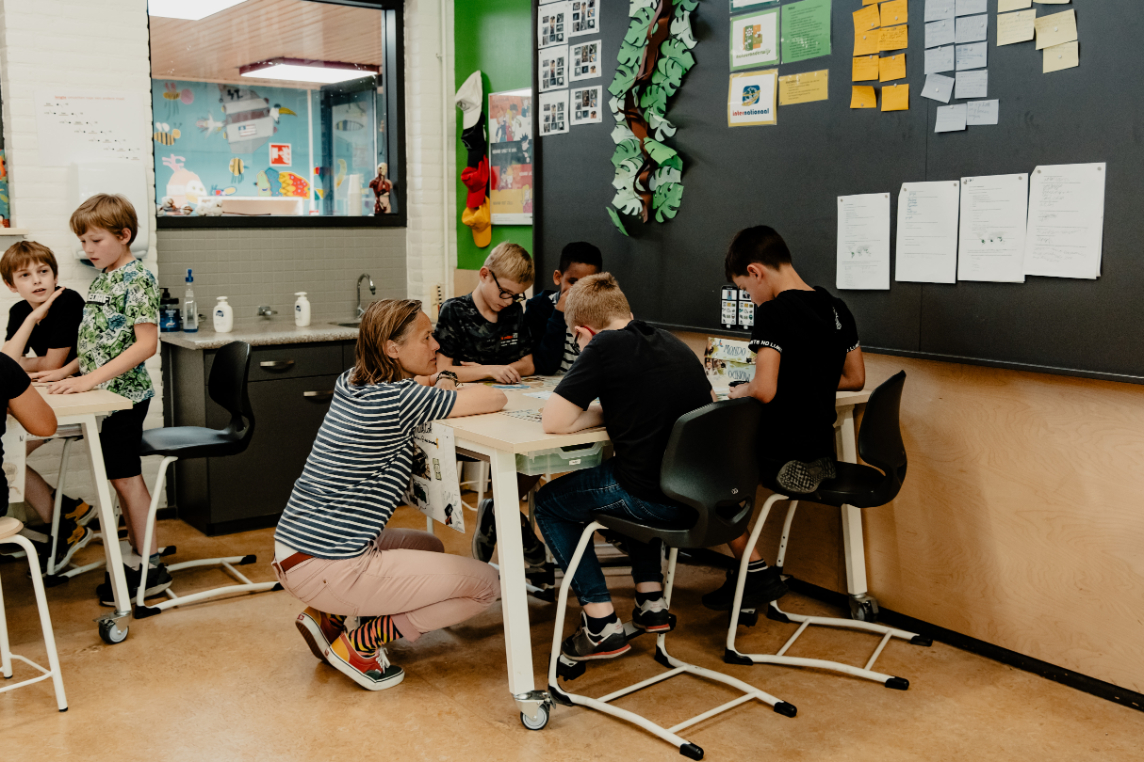 Kinderen bespreken samen met de leerkracht het thema