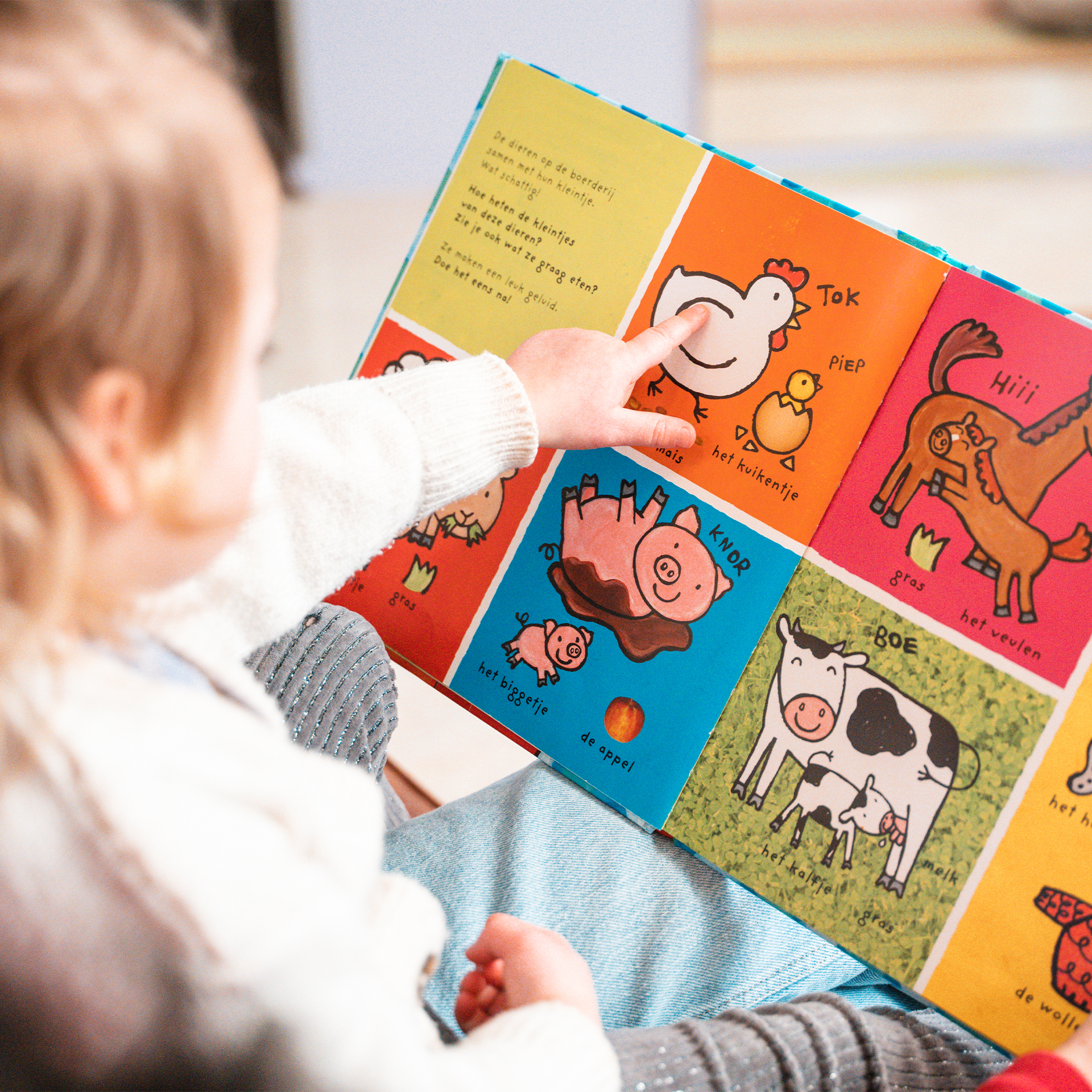 Meisje dat naar boek wijst